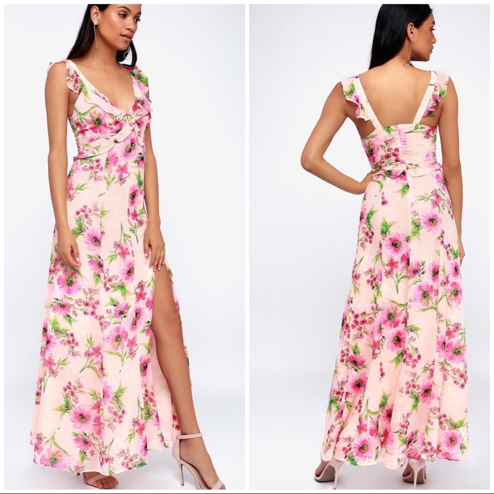 Lulu’s • Pink Floral Maxi Dress
